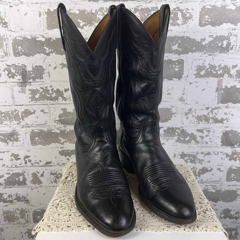 Vintage Lucchese 2000 Western Mens 8EE Black Leather Cowboy Boots T3094R4-17643